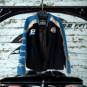 Wilson Black and Blue Suede Leather Racing Jacket with Embroidered Logos